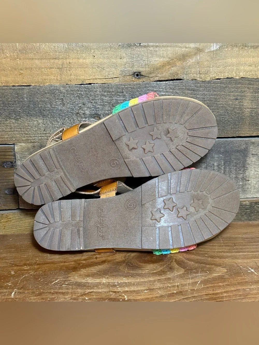 Cat & Jack Wedge Sandals Shoes Girls Sz 5 Ariana Rainbow Velcro Closure